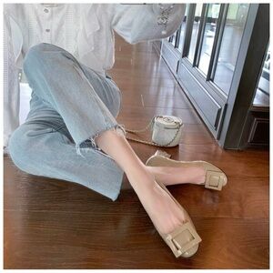 Stylish Tan Flats with Buckle